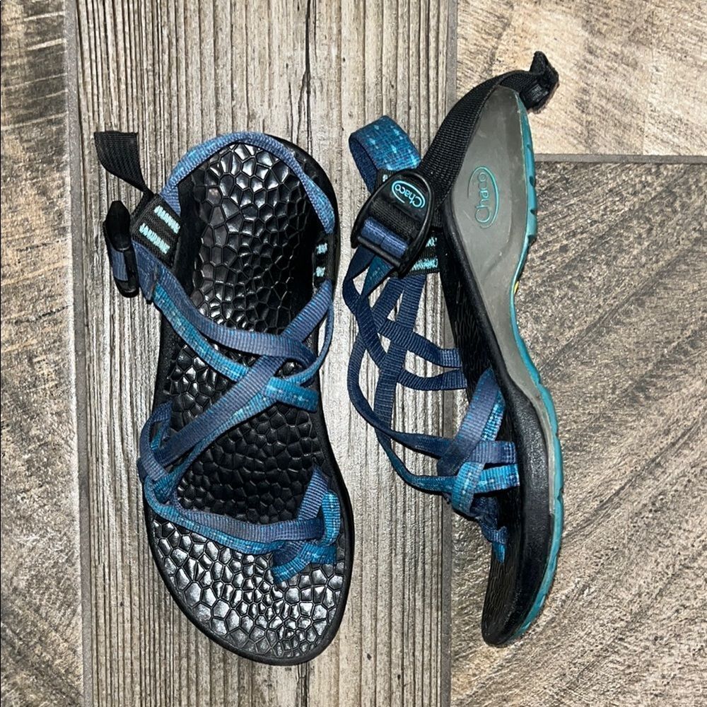 Chaco Black and Blue Strappy Sandals